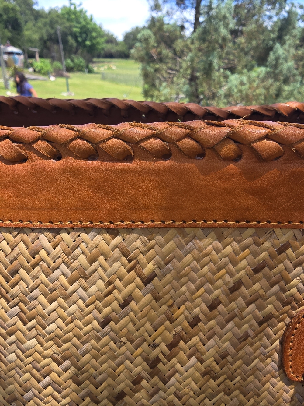 TLC Natural Woven Tote with Tan Leather Trim - Picture 6 of 10